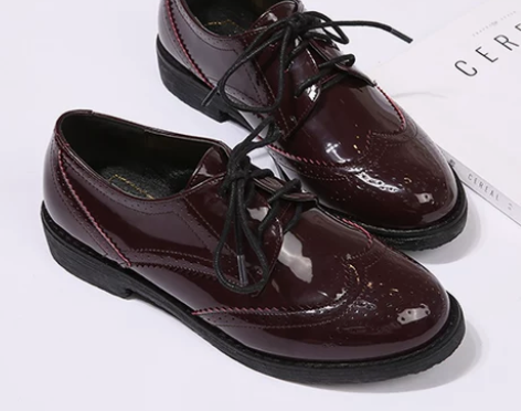 布洛克女小皮鞋英伦风女鞋子，酒红色鞋根3c...