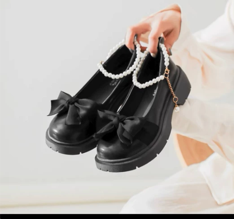 ?35码厚底玛丽珍鞋 蝴蝶结珍珠挂饰非常精...