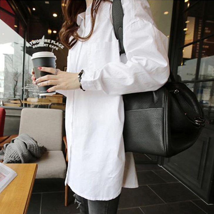 2018早秋新款休闲chic白色衬衫长袖衬...