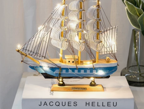 帆船模型摆件一帆风顺礼物实木小木客厅好看酒...