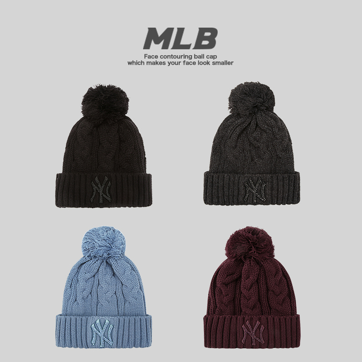 【GP韩国正品】MLB毛线帽子NY毛球针织...