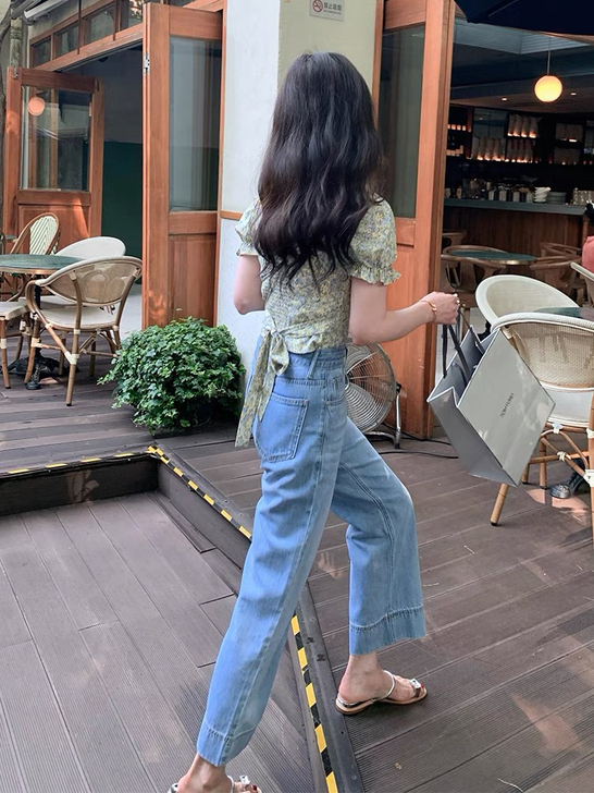 77store 天丝牛仔裤女宽松夏季直筒九...