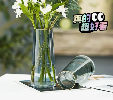 朋友店不开了，出北欧创意轻奢玻璃花瓶透明描...