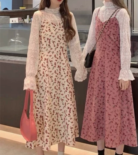 2022春秋款女装法式茶歇温柔风内搭碎花吊...