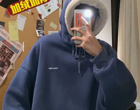 秋冬款连帽卫衣男加绒加厚Chic上衣韩版潮...