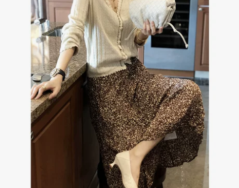 棕色碎花半身裙女小众减龄宽松显瘦百搭A字裙...