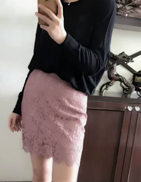 黑色睫毛蕾丝短裙半身裙黑色中长款一步裙