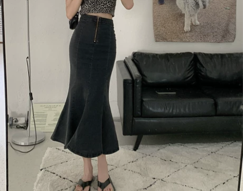 ?气质鱼尾裙牛仔裙半身裙女秋冬季2021年...