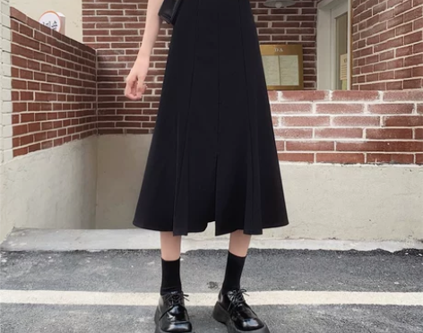 ?半身裙大码下摆开叉鱼尾裙女遮胯中长款胖m...