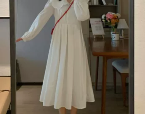 ms甜末末秋显瘦收腰娃娃领中长款日系学院风...