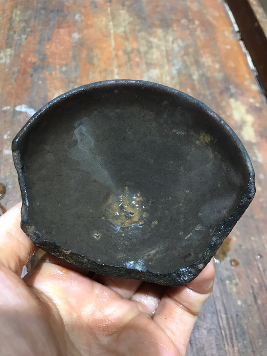 建窑灰皮釉敛口盏残器 可修复，磨口喝茶铁胎...
