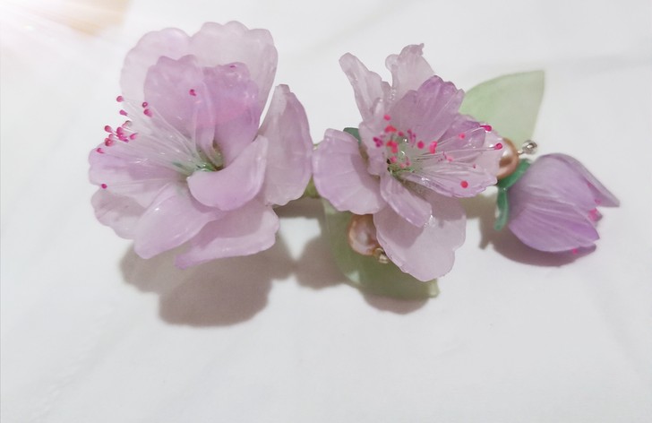 热缩花，淡紫色，小樱花发夹，淡水珍珠，全新...