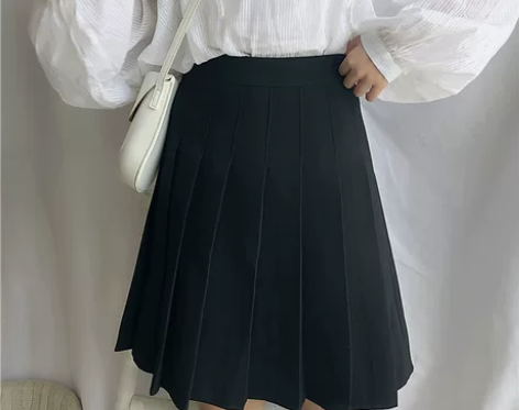 高腰大码女黑色百褶裙中裙半身裙a字裙新款胖...