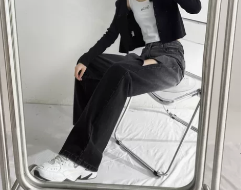 破洞渐变牛仔裤女2022年新款直筒宽松设计...