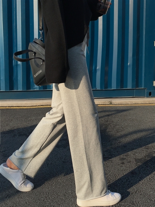 灰色阔腿裤女春夏薄款宽松学生显瘦休闲直筒高...