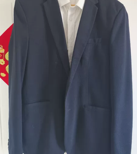 ZARA男休闲西装，藏蓝色，后单开叉，适合...
