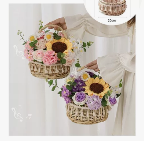 手工编织鲜花花篮成品预定，2个颜色可自选挑...