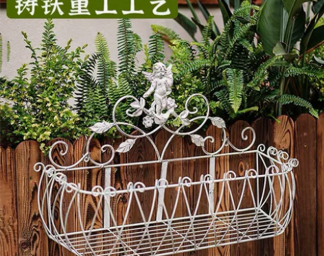 美式铁艺复古做旧套二天使壁挂花篮花园庭院阳...