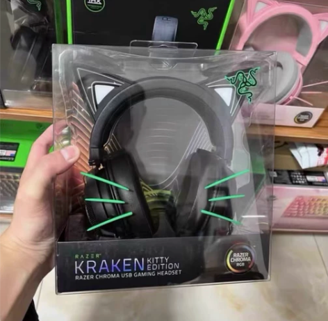 Razer雷蛇北海巨妖萌猫版黑色粉色游戏耳...