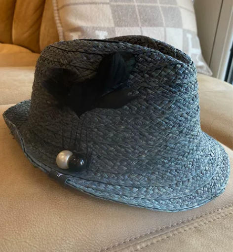 LIberation藏蓝色草帽，羽毛装饰，...