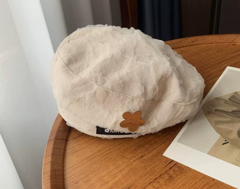 小清新个性金属花朵蕾丝贝雷帽子秋冬新款时尚...