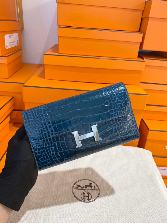 hermes/cons 长款钱夹 方块鳄鱼...