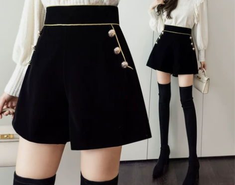 时尚休闲金丝绒阔腿短裤女2021秋冬新款高...