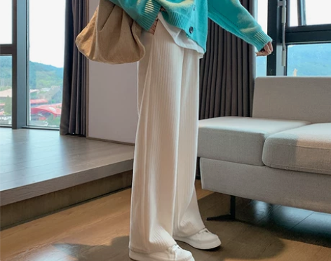 雪尼尔阔腿裤女春秋高腰垂感宽松直筒加绒秋冬...