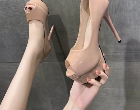 防水台单鞋 凉鞋防水台高跟鞋12cm细跟夜...