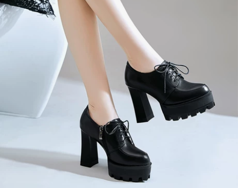 软面牛皮系带高跟单鞋女2022年秋季新款