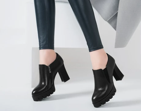 防水台单鞋 粗跟防水台单鞋秋冬深口女鞋真皮...