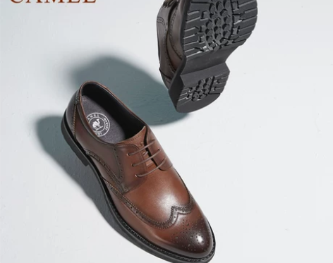 骆驼商务正装皮鞋2022秋季新款布洛克雕花...