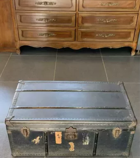 西洋古董箱子老皮箱 罕见東京府特免品老箱子...