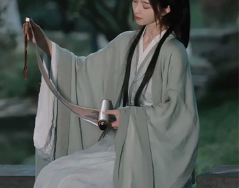 魏晋风汉服女夏季青色清冷系交领广袖流仙裙晋...