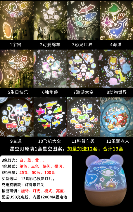 星空灯投影仪小夜灯创意梦幻浪漫旋转满天星儿...