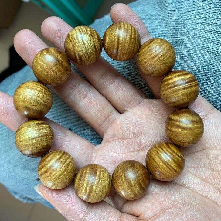 正宗金丝楠木手串满水波纹男士佛珠手链老料文...