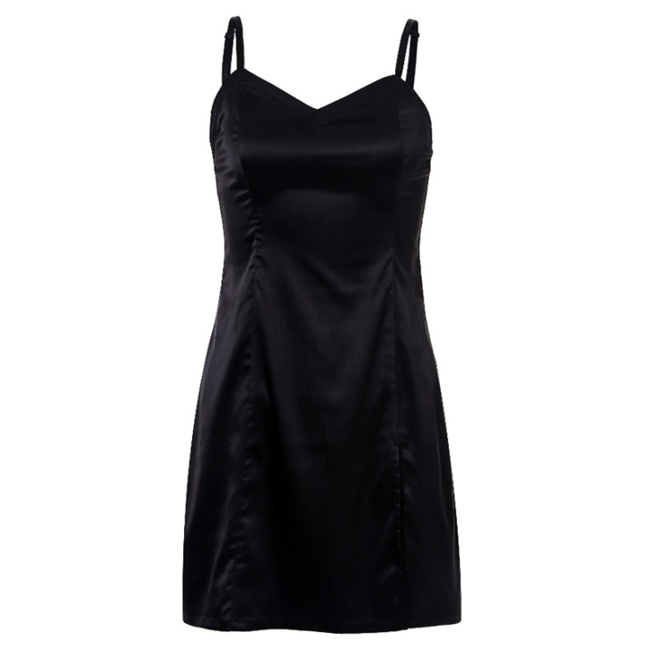 KLIOU自制 小众复古黑色高腰连衣裙可调...