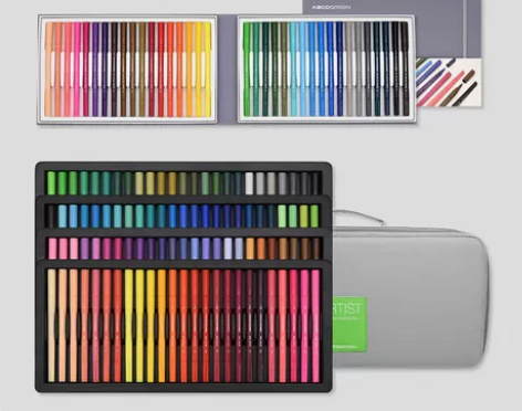 KACO艺彩100色彩色软头毛笔双头勾线水...