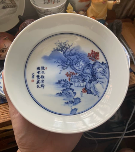 景德镇青花柴窑赏盘壶承，一竹柴窑，全新无暇...