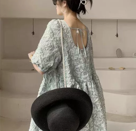法式在逃公主连衣裙夏短款蓬蓬裙蓝色 S码(...
