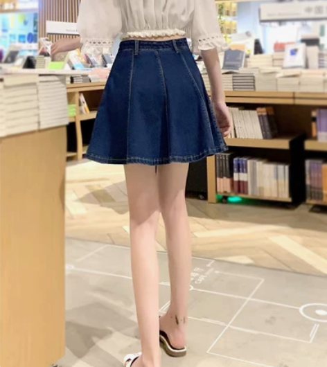 复古高腰牛仔短裙女夏季小个子a字防走光半身...