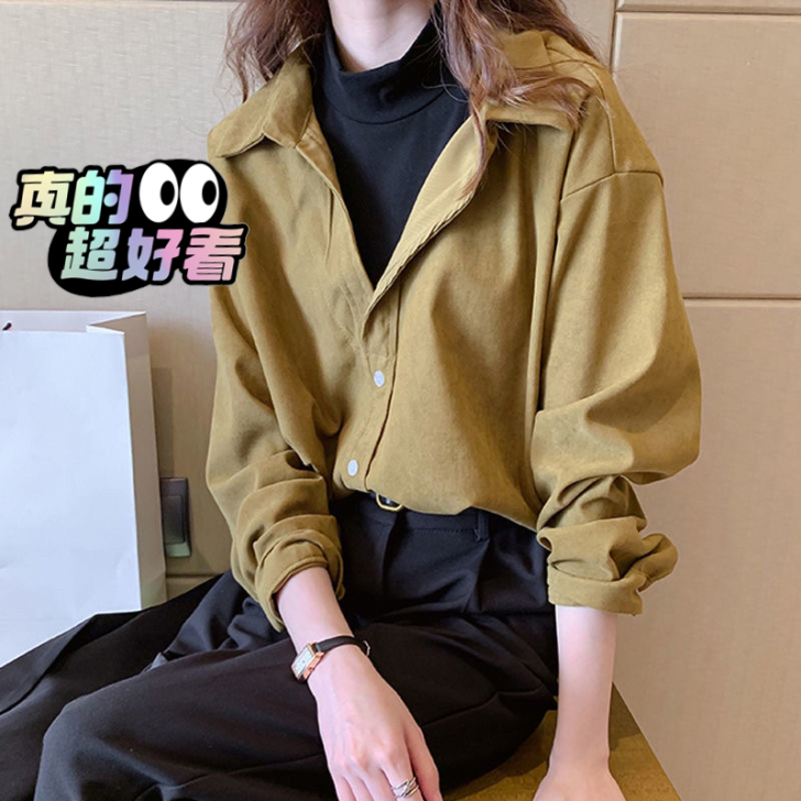 假两件衬衫女，秋款韩版宽松高领长袖上衣拼接...