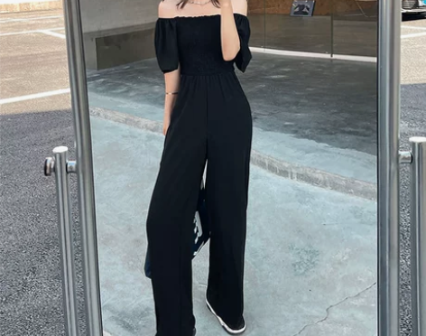 抹胸一字肩连体裤女夏薄款高腰显瘦阔腿长裤高...