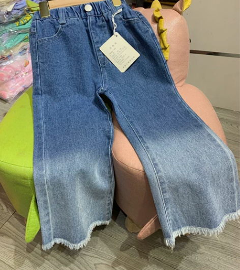 秋款女童渐变色牛仔裤喇叭裤长裤 10014...