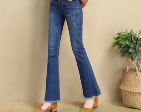 chic微喇牛仔裤女高腰2018春秋新款韩...