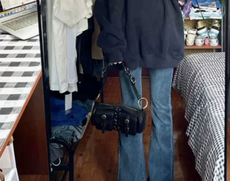 复古蓝微喇叭大码牛仔裤女秋冬新款胖妹妹加绒...