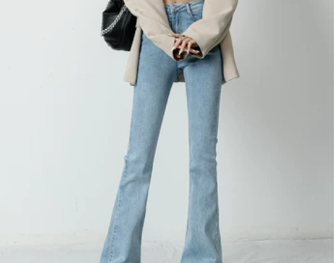 浅蓝色微喇牛仔裤女夏季薄款2022年新款高...