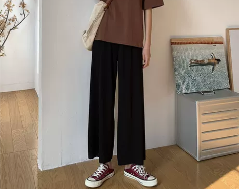 冰丝阔腿裤女夏薄款高腰垂感凉凉裤黑色显瘦九...