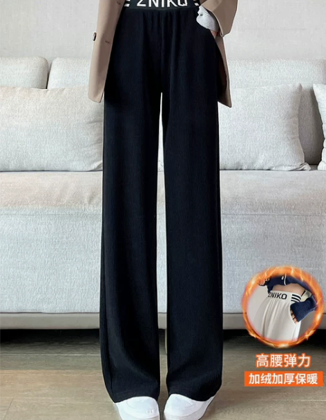 加绒雪尼尔阔腿裤女春秋冬2022新款高腰直...