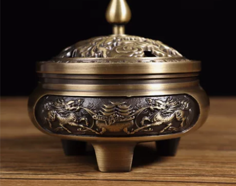 纯铜錾刻麒麟熏炉  居家文房雅室必备香薰炉...